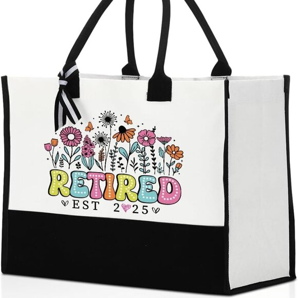 Canvas Tote Bag Large Capacity Retirement Gift Vacation Work Shopping - Picture 1 of 6